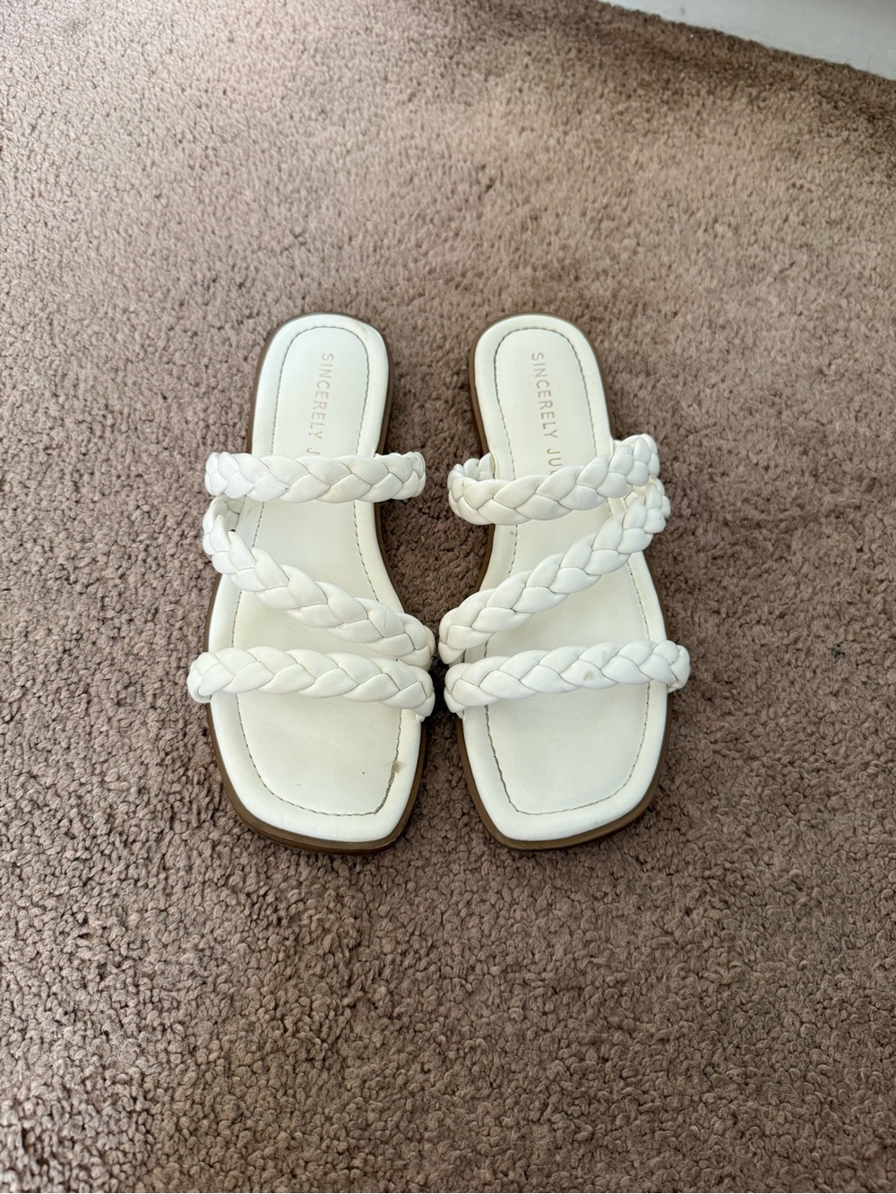 Sincerely Jules Braided Triple-Strap Slide Sandals in White